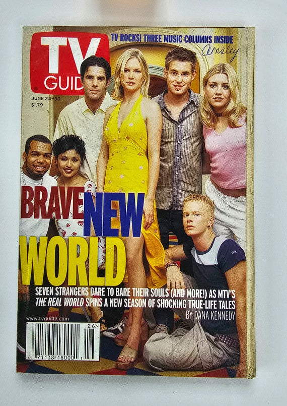 TV Guide Magazine cover dated June 24, 2000, featuring The Real World 7 cast, highlighting the theme 'Brave New World' and showcasing seven strangers from the reality series.