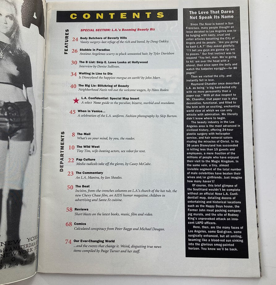 Contents page of VTG PictureScope Magazine Summer 1985 Vol 32 #1 featuring articles related to fashion, culture, and film.
