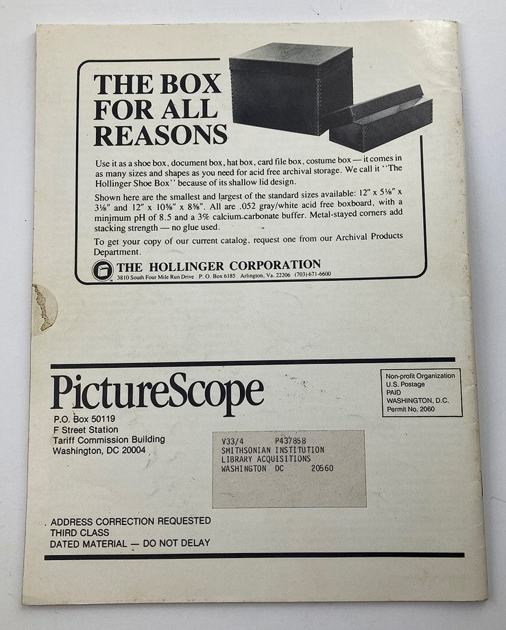 Back cover of VTG PictureScope Magazine Summer 1985 Vol 32 #1 featuring advertisement and printer information.