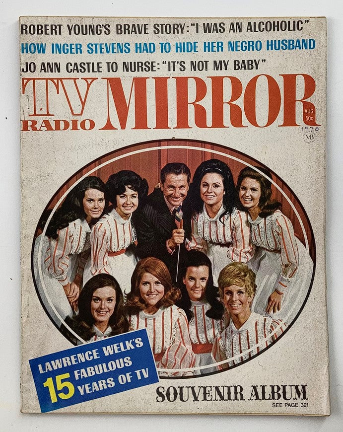 VTG TV Radio Mirror Magazine August 1970 featuring Lawrence Welk on the cover, showcasing vintage entertainment with a group of performers in classic 1970s attire.