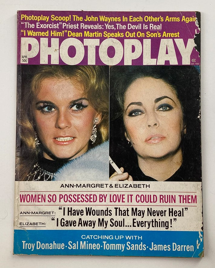 VTG Photoplay Magazine April 1974 featuring Ann-Margret and Elizabeth Taylor on the cover, highlighting iconic Hollywood glamour from the 1970s.