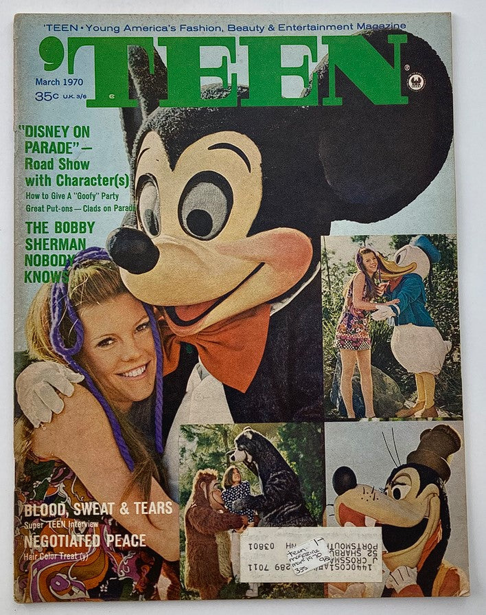Cover of VTG 'Teen Magazine March 1970 Volume 14 Number 3 featuring Mickey Mouse and Disney characters in 'Disney on Parade' theme with vibrant visuals.