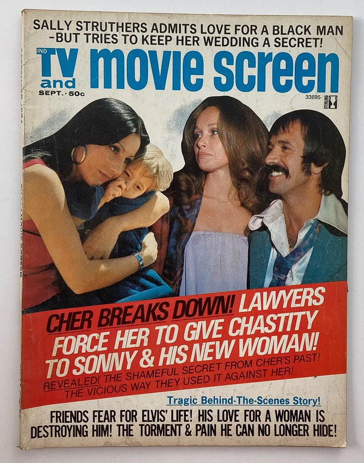Vintage TV and Movie Screen Magazine September 1974 featuring Cher on the cover, showcasing headlines about Cher's life and career during a defining period, collectible for pop culture enthusiasts.