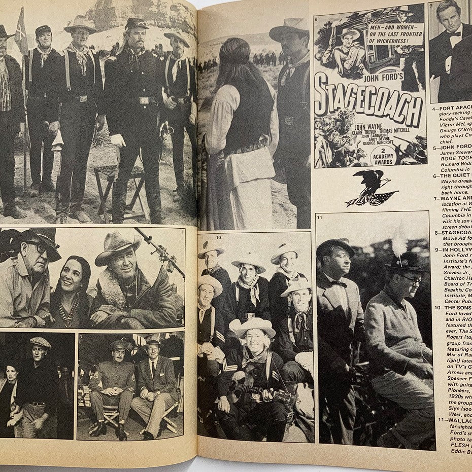 Another inside spread of VTG E-Go Collectors Magazine Series No. 4 September 1976, featuring scenes from John Wayne's films and behind-the-scenes moments showcasing his legacy.