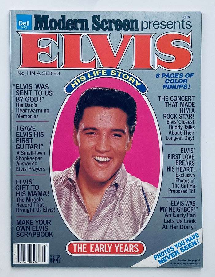 VTG Modern Screen Magazine 1979 Vol 1 #1 Elvis Presley cover featuring a portrait of Elvis smiling, highlighted by bold text announcing 'His Life Story' and the tagline 'The Early Years.'