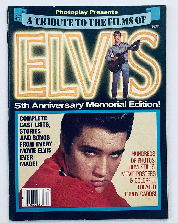 VTG Photoplay Presents Magazine 1982 Elvis Presley Memorial cover featuring Elvis's image and a bright title highlighting the tribute to his films.