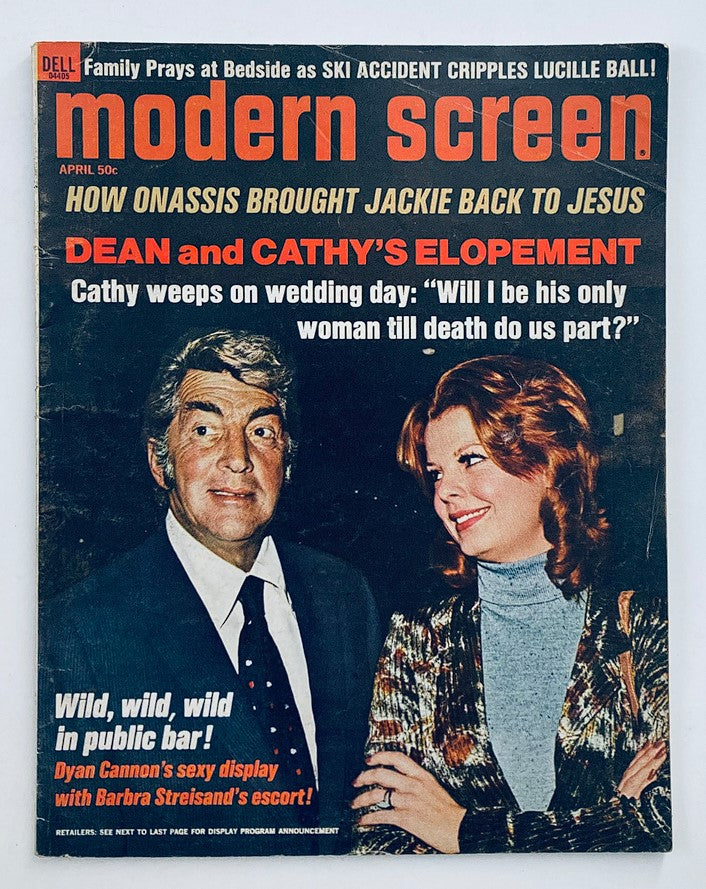 VTG Modern Screen Magazine April 1972 featuring Dean Martin and Cathy Hawn on the cover, highlighting Dean and Cathy's elopement and vivid stories from the 1970s entertainment scene.