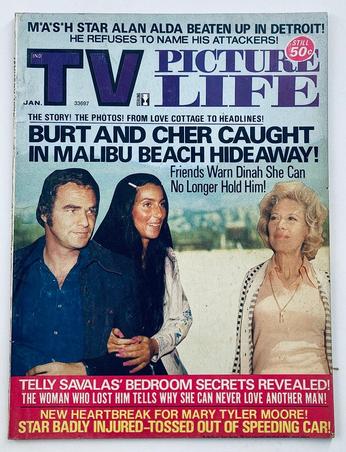 VTG TV Picture Life Magazine January 1975 Vol 20 #1 featuring Burt Reynolds and Cher on the cover, showcasing 1970s television culture.