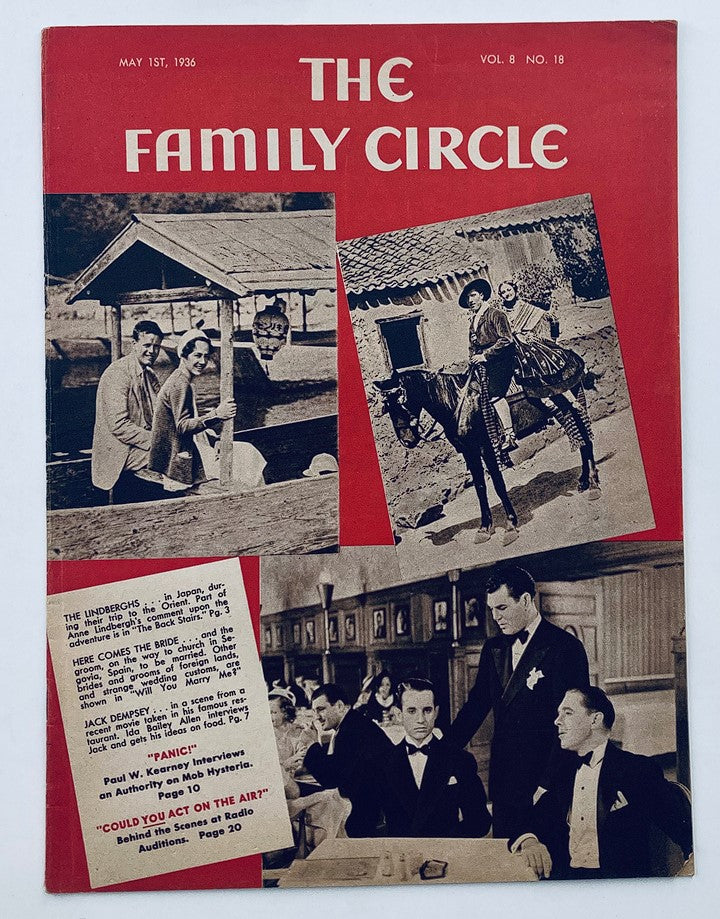 Cover of VTG The Family Circle Magazine May 1 1936 Vol 8 #18 featuring images of The Lindberghs, showcasing vintage design and cultural elements of the 1930s.