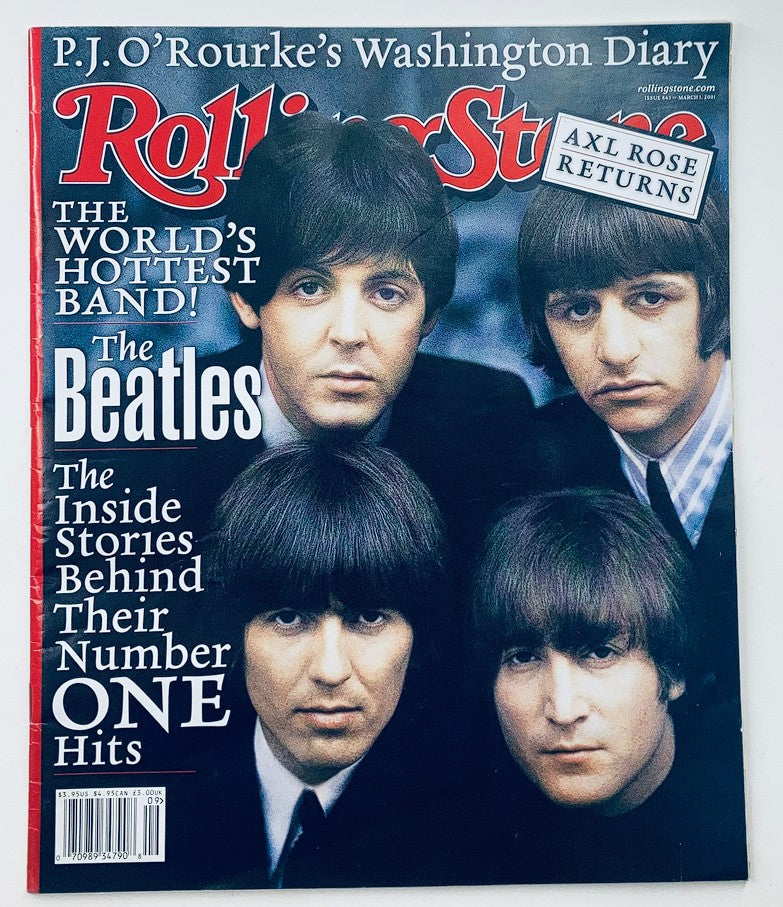 Rolling Stone Magazine March 1 2001 featuring The Beatles on the cover with Paul McCartney and John Lennon, highlighting their iconic status as the world's hottest band.