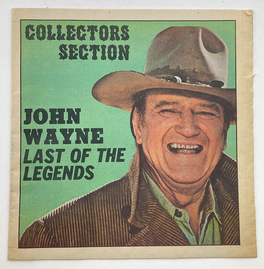 VTG 1979 John Wayne Modern People Newspaper Magazine cover featuring John Wayne smiling in a cowboy hat with the text 'Collectors Section' and 'Last of the Legends' prominently displayed.