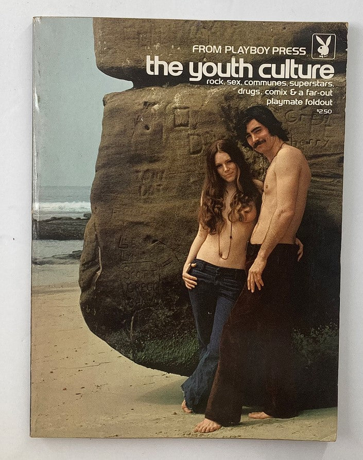 Vintage 1971 Playboy Express Magazine cover featuring 'the youth culture' with a couple on the beach, showcasing articles on rock, sex, communes, and a playmate foldout.