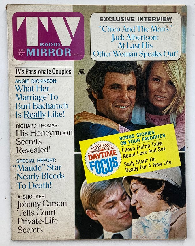 Cover of the VTG TV Radio Mirror Magazine from June 1975 featuring Angie Dickinson and Richard Thomas with headlines about their exclusive interviews and popular television shows.