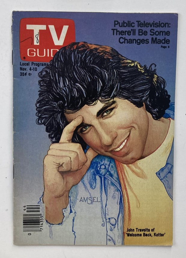 TV Guide Magazine November 4 1978 Issue #1336 featuring John Travolta on the cover, showcasing his iconic style in a denim jacket with a youthful pose.