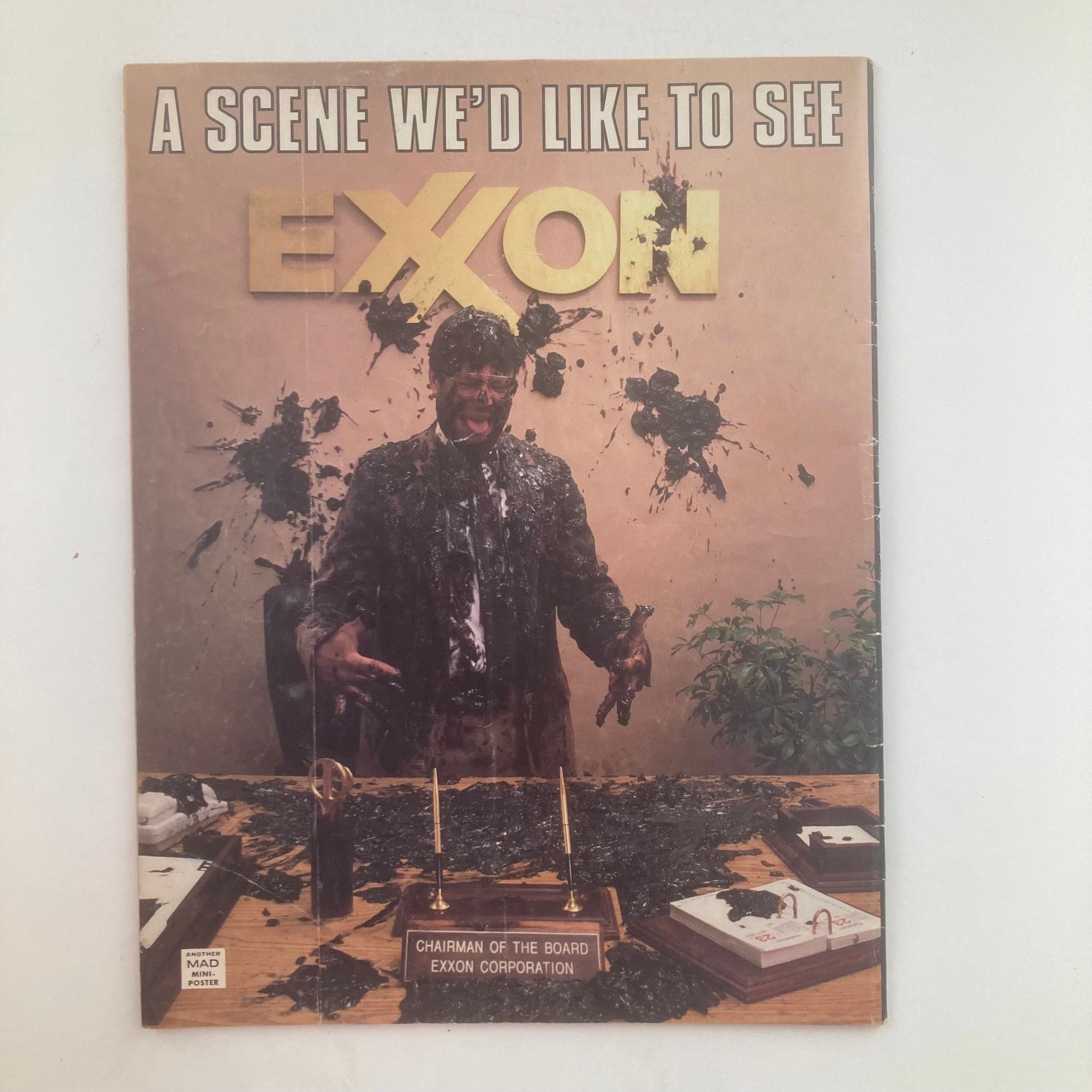 Cover of Mad Magazine October 1989 No. 290 featuring a humorous illustration related to Exxon. The scene depicts a messy office with a man covered in oil, representing a satirical take on the company's image. This vintage collectible magazine is part of a nostalgic comic magazine series.