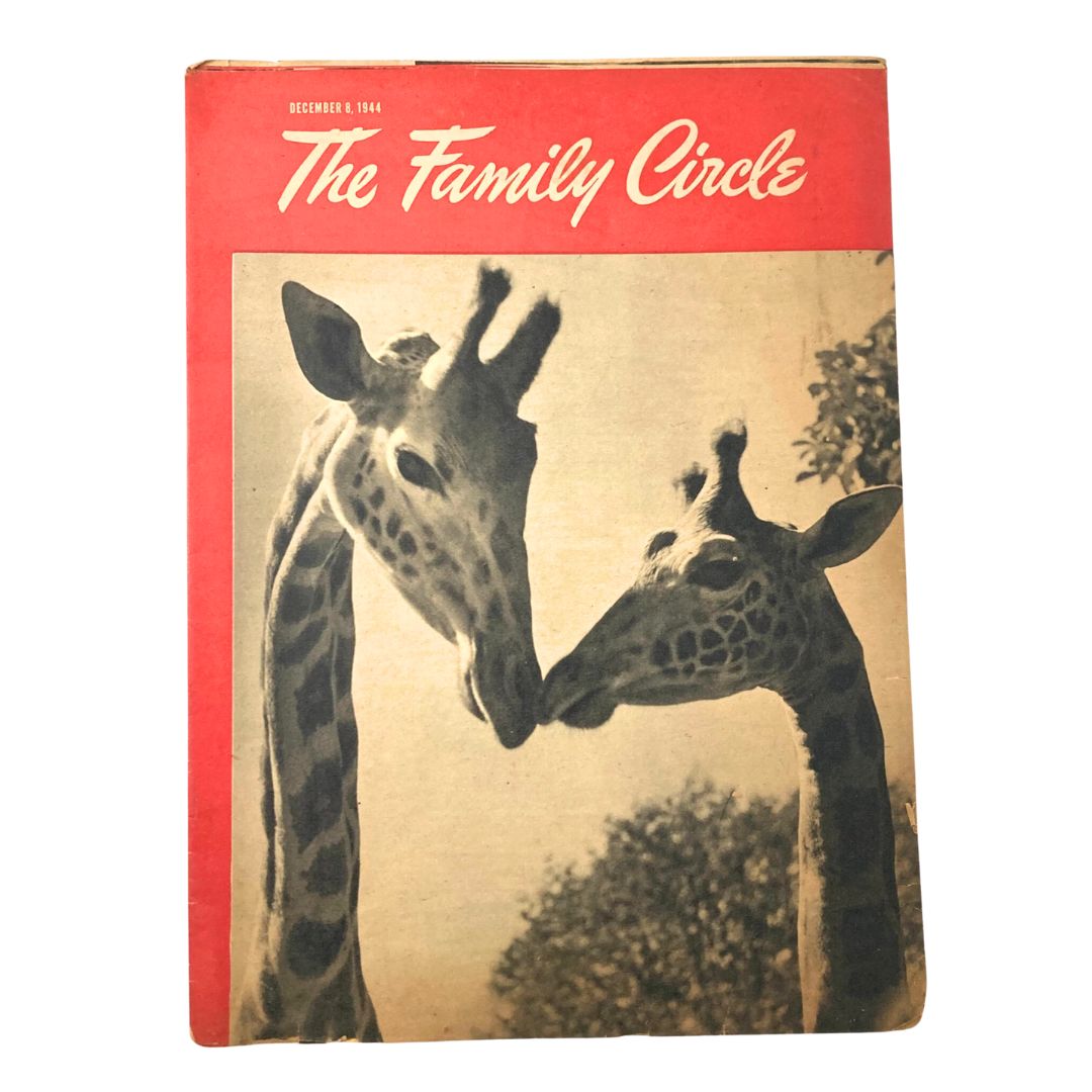 Cover of VTG The Family Circle Magazine December 8, 1944 featuring two giraffes interacting, showcasing the vintage publication's iconic design.