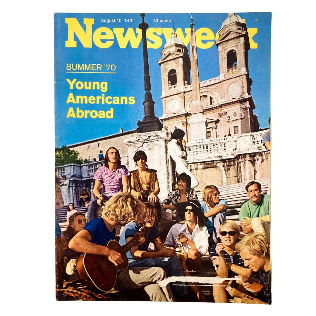 VTG Newsweek Magazine August 10 1970 Cover featuring the theme 'Summer '70: Young Americans Abroad' with a group of young people sitting and socializing outdoors.