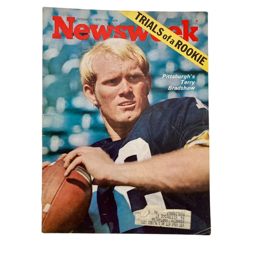 VTG Newsweek Magazine October 5 1970 featuring Pittsburgh's Terry Bradshaw on the cover, showcasing the iconic quarterback in his football uniform.