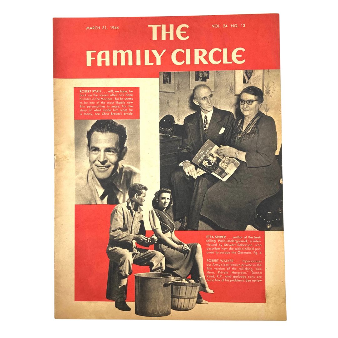 VTG The Family Circle Magazine March 31 1944 featuring Robert Ryan and Etta Shiber, showcasing historical imagery and insights from mid-20th century Americana.
