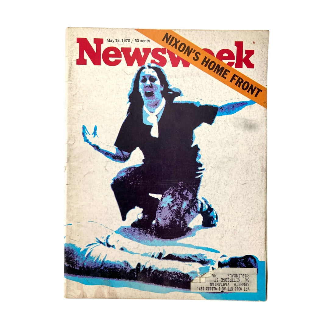 Cover of VTG Newsweek Magazine from May 18, 1970, featuring a dramatic image related to Richard Nixon's Home Front during the Vietnam War era, with bold text and a striking visual design.