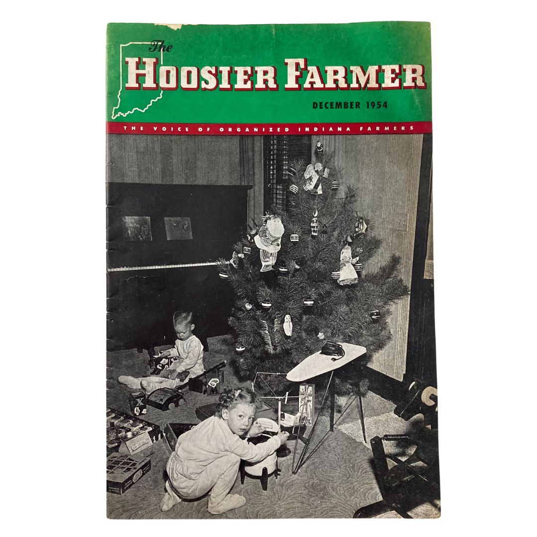 Cover of VTG The Hoosier Farmer Magazine December 1954, featuring children by a decorated Christmas tree, capturing the theme 'Christmas is for Children.'