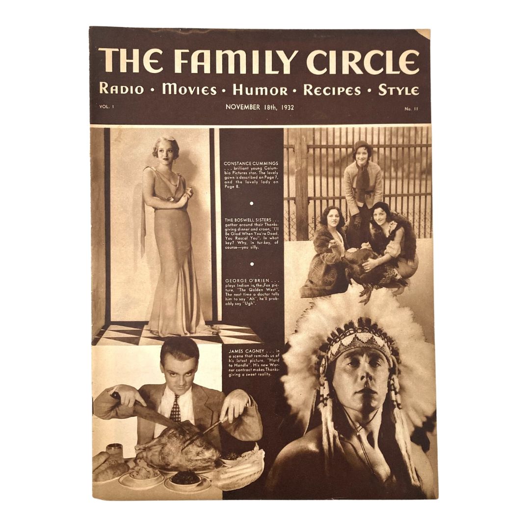 Cover of VTG The Family Circle Magazine November 18, 1932 featuring Constance Cummings, showcasing early 20th-century family life.