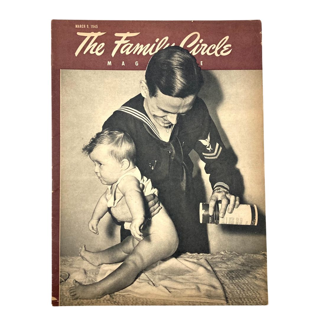 VTG The Family Circle Magazine March 9 1945, featuring a cover photo of a sailor with a child, showcasing vintage family themes.