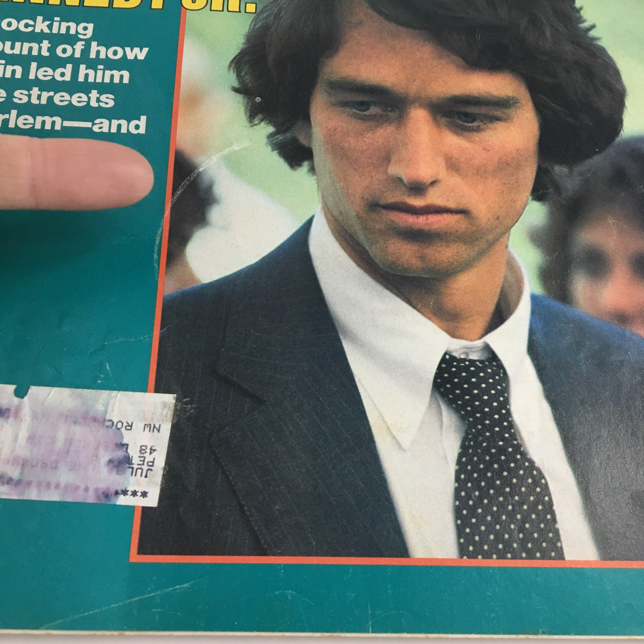 Close-up of a young man in a suit from the People Weekly Magazine October 3, 1983 issue, which features an article on the tragedy of Bobby Kennedy Jr.