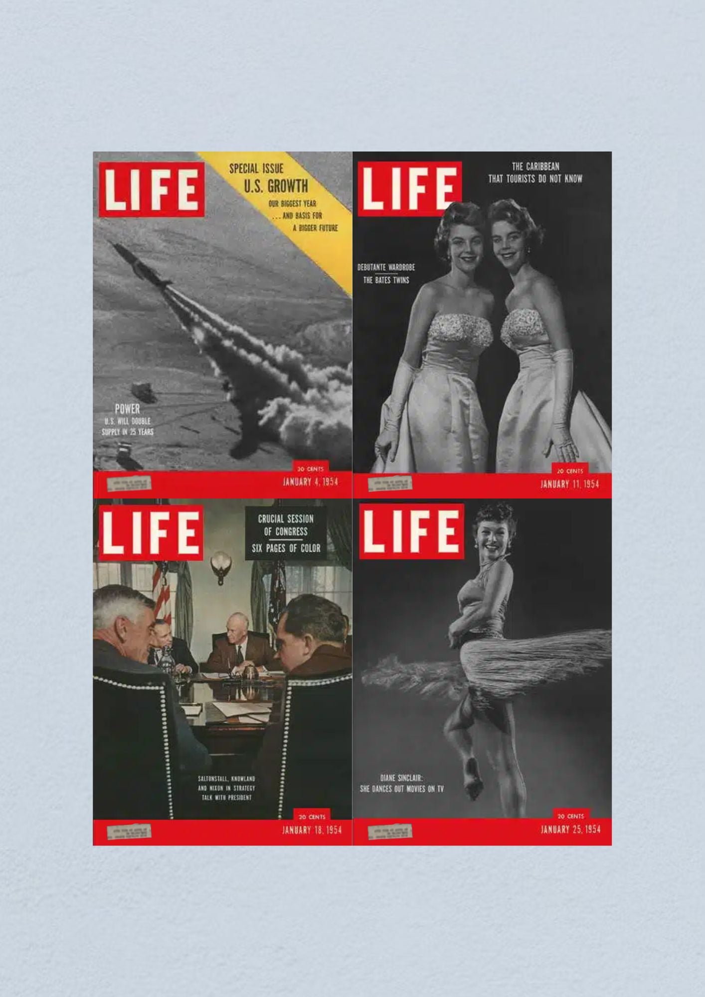 Life Magazine Lot of 4 Full Month of January 1954 - Cover of January 25, 1954 featuring dancer Diane Sinclair performing.