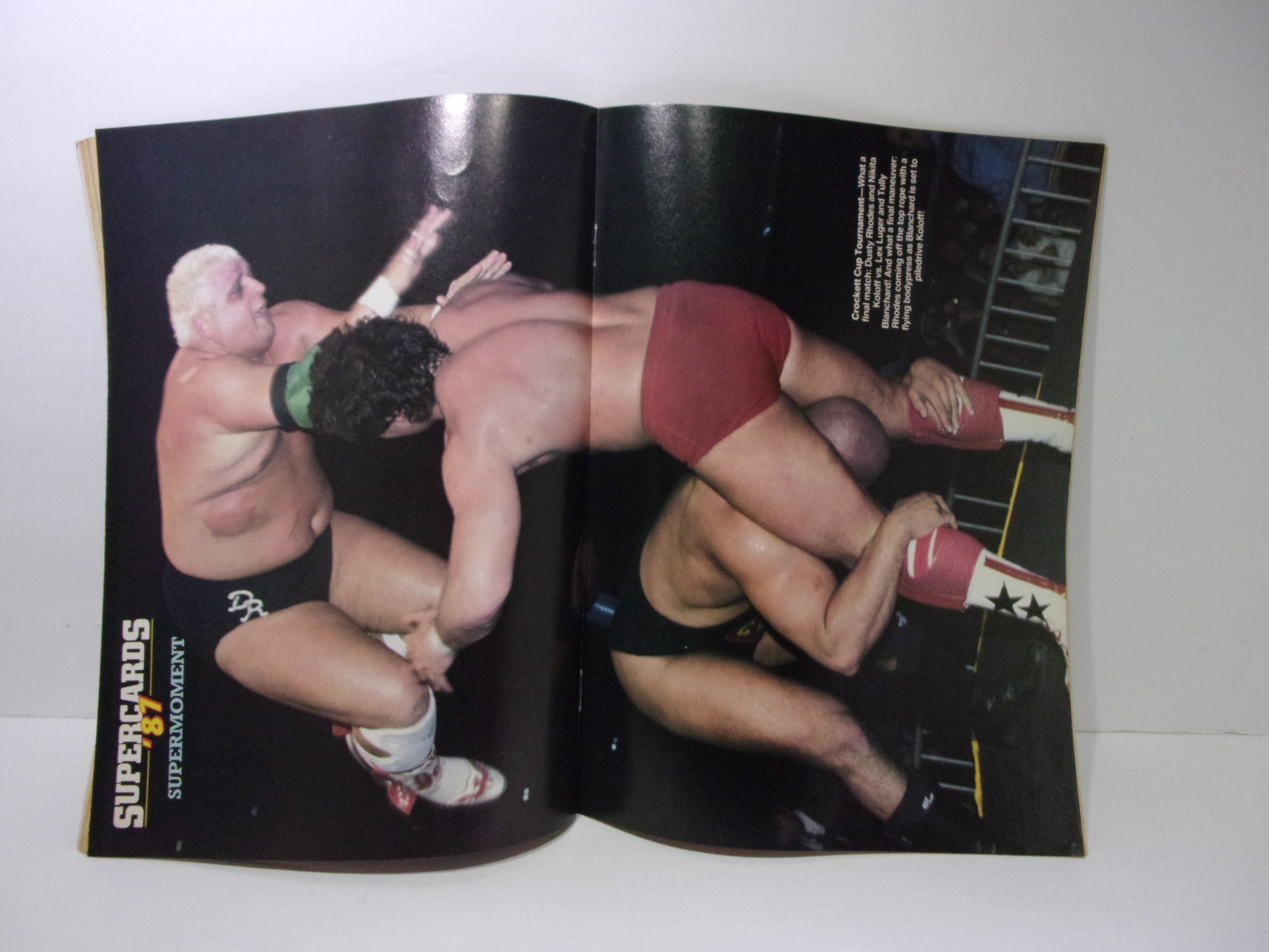 Action shot from the Pro Wrestling Illustrated September 1987 magazine showcasing wrestlers in a dramatic moment inside the ring, highlighting the vibrant wrestling culture of the late 1980s.