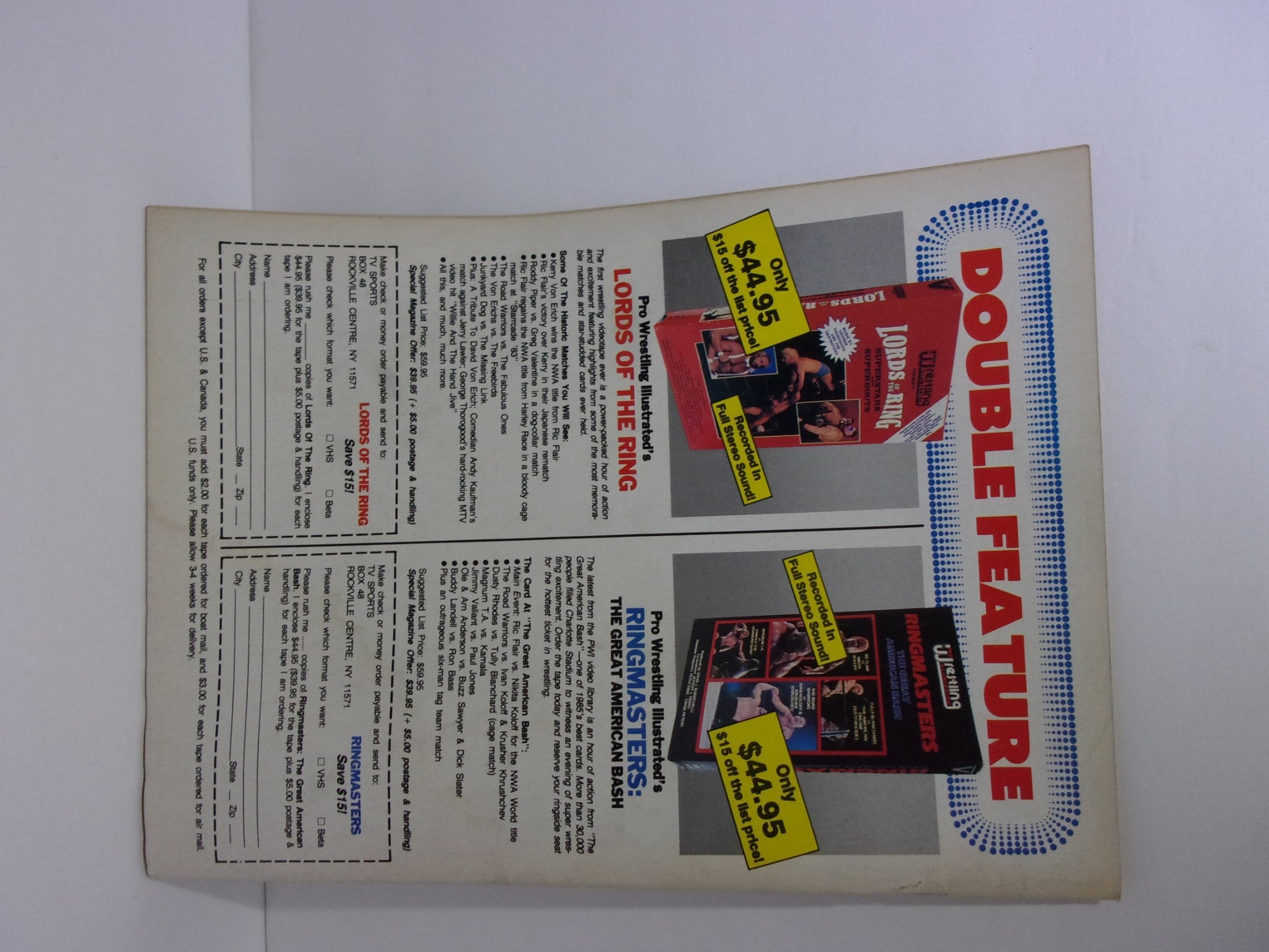 Back cover of the Pro Wrestling Illustrated September 1988 magazine, advertising wrestling-related video features with promotional pricing, emphasizing the magazine's connection to wrestling media.