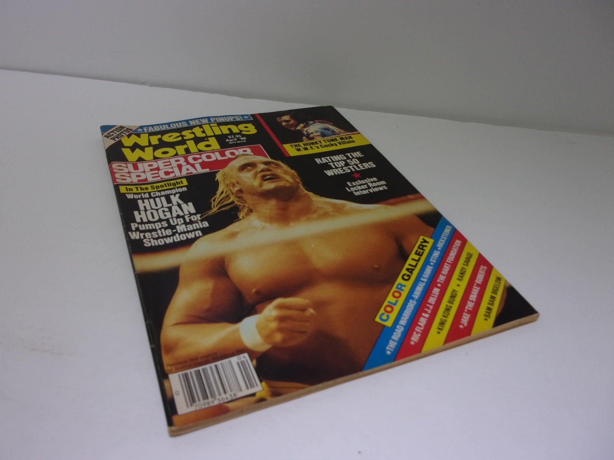Cover of Wrestling World Magazine: April 1988 featuring Hulk Hogan, showcasing him as he prepares for the WrestleMania showdown, highlighting the vintage wrestling era with striking colors and bold headlines.