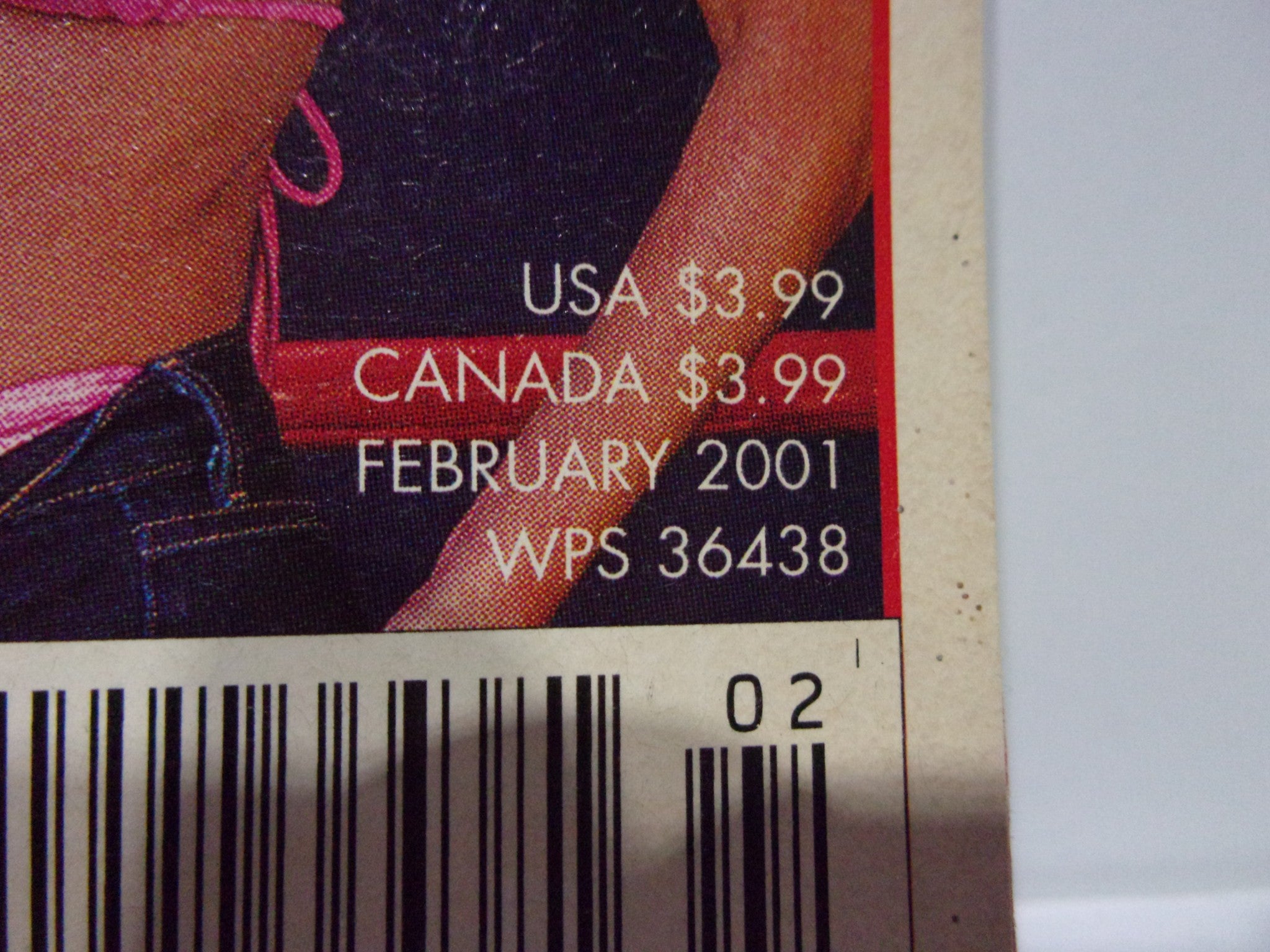 Close-up of the publication details of Wrestling World Magazine, showing pricing and date: February 2001.