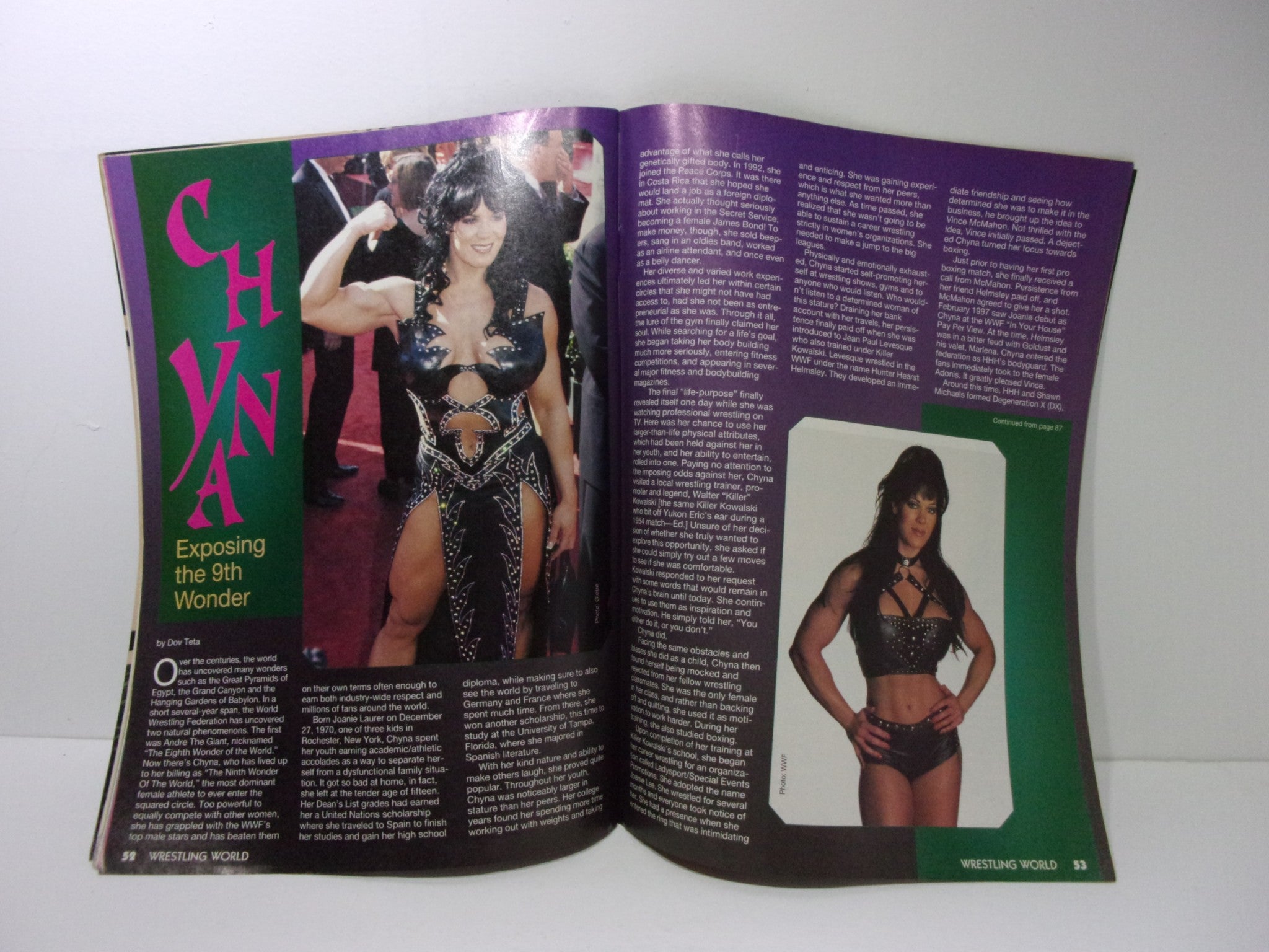Wrestling World Magazine: Wild Women of Wrestling featuring Chyna, the 9th Wonder, in a stunning outfit, with an article discussing her impact in wrestling.
