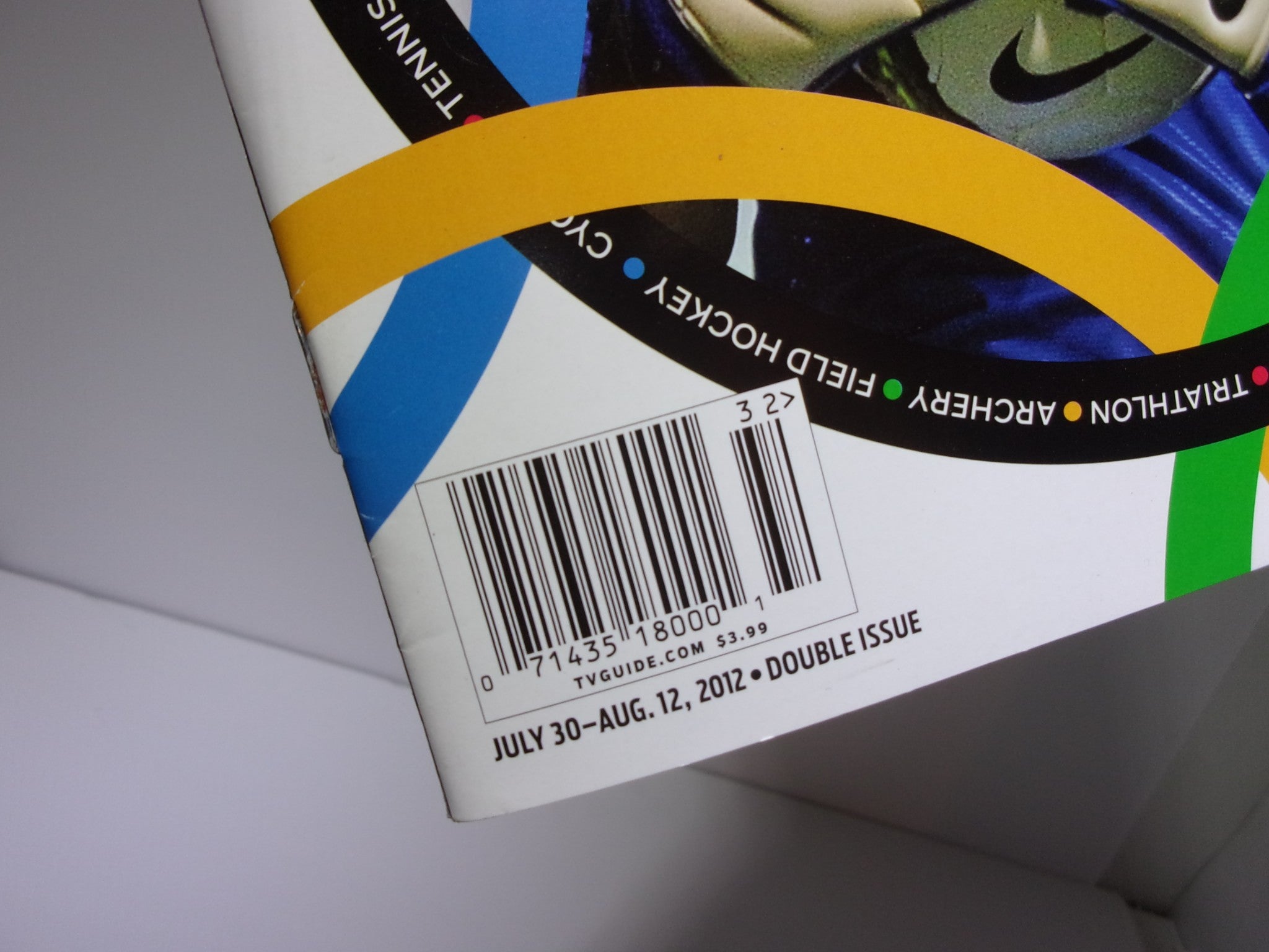 TV Guide July 30-Aug 12 2012 Double Issue barcode detail, showcasing the pricing and publication date for the Olympics Preview.