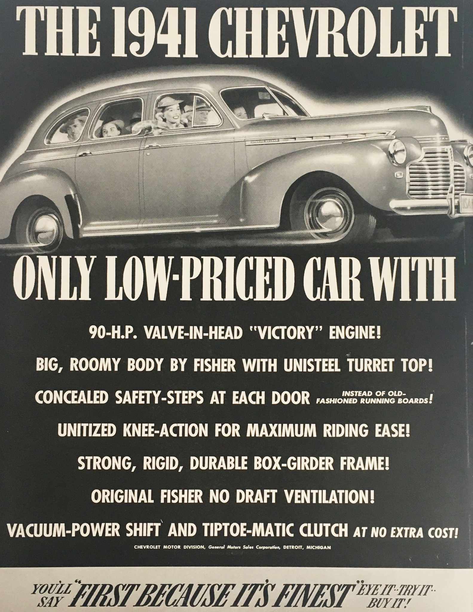 1941 Chevrolet Classic Low-Priced Car Vintage Print Ad