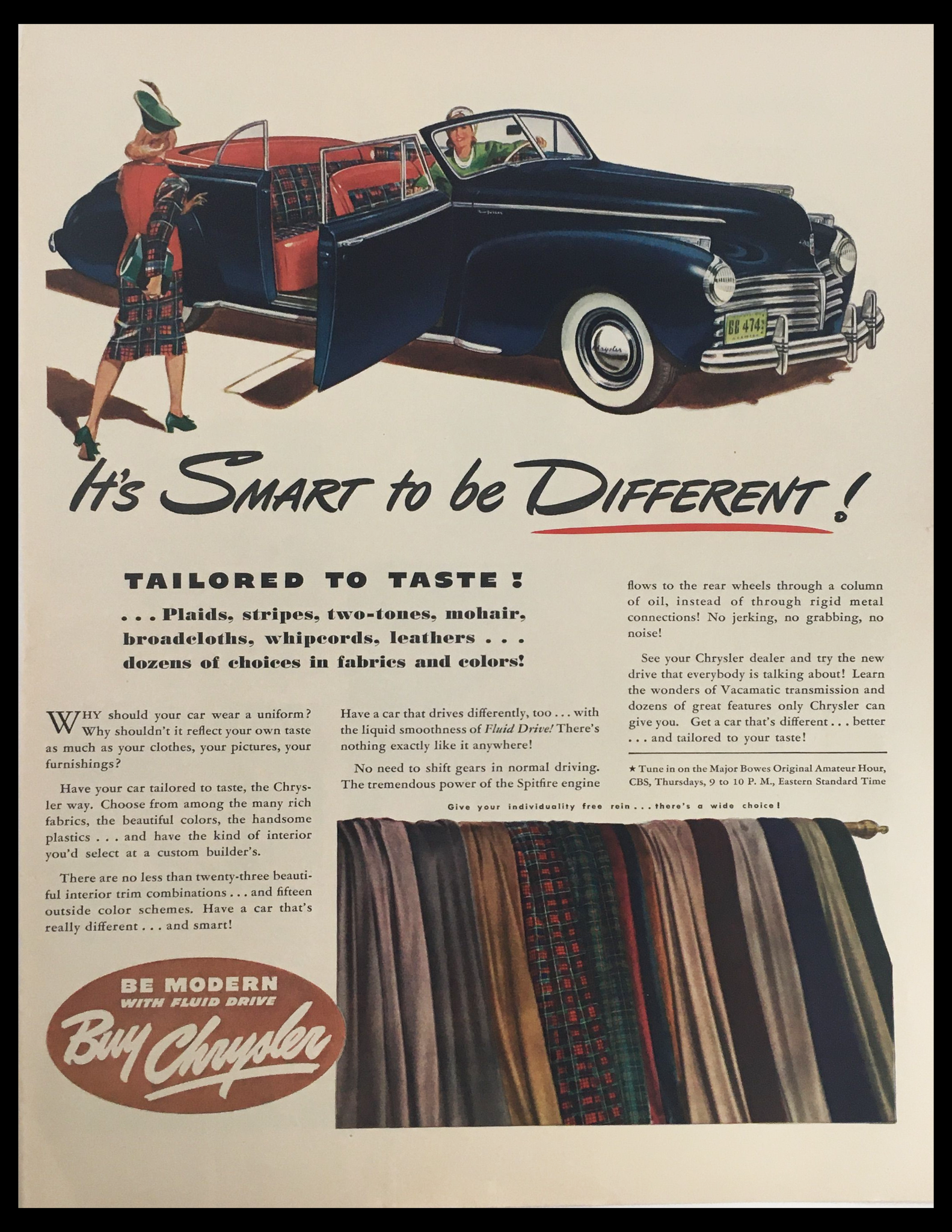 1941 Chrysler Vacamatic & Tailored Car Vintage Print Ad