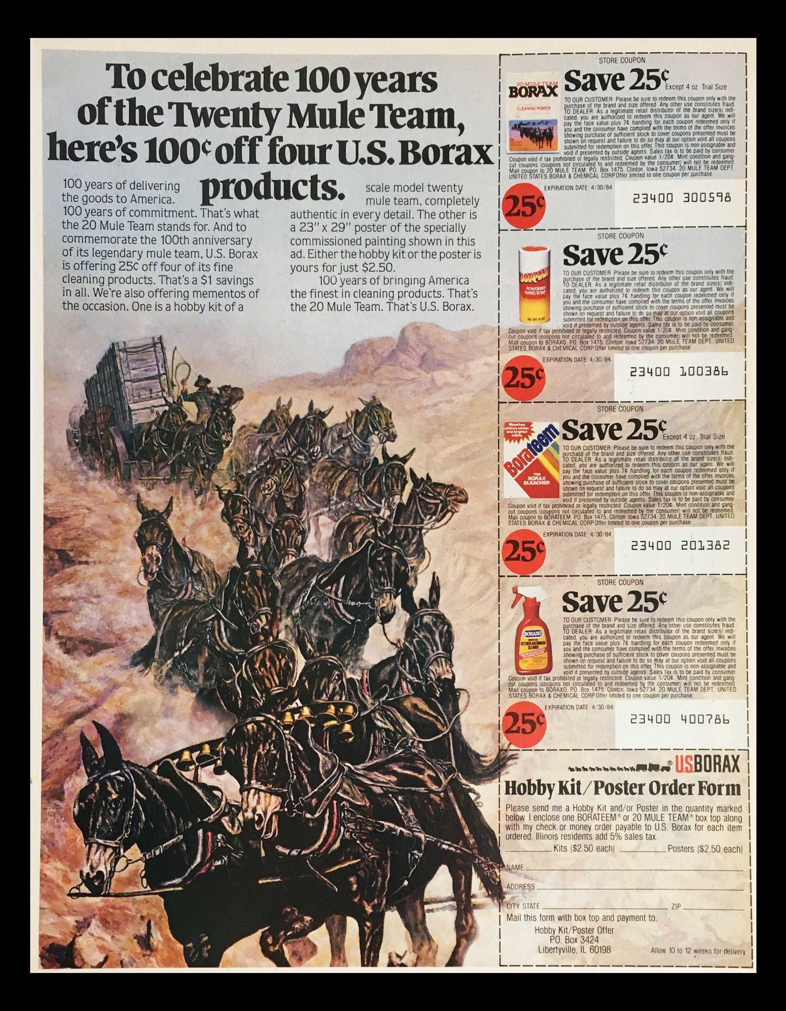 1984 U.S. Borax Hobby Kit Products Circular Coupon Advertisement