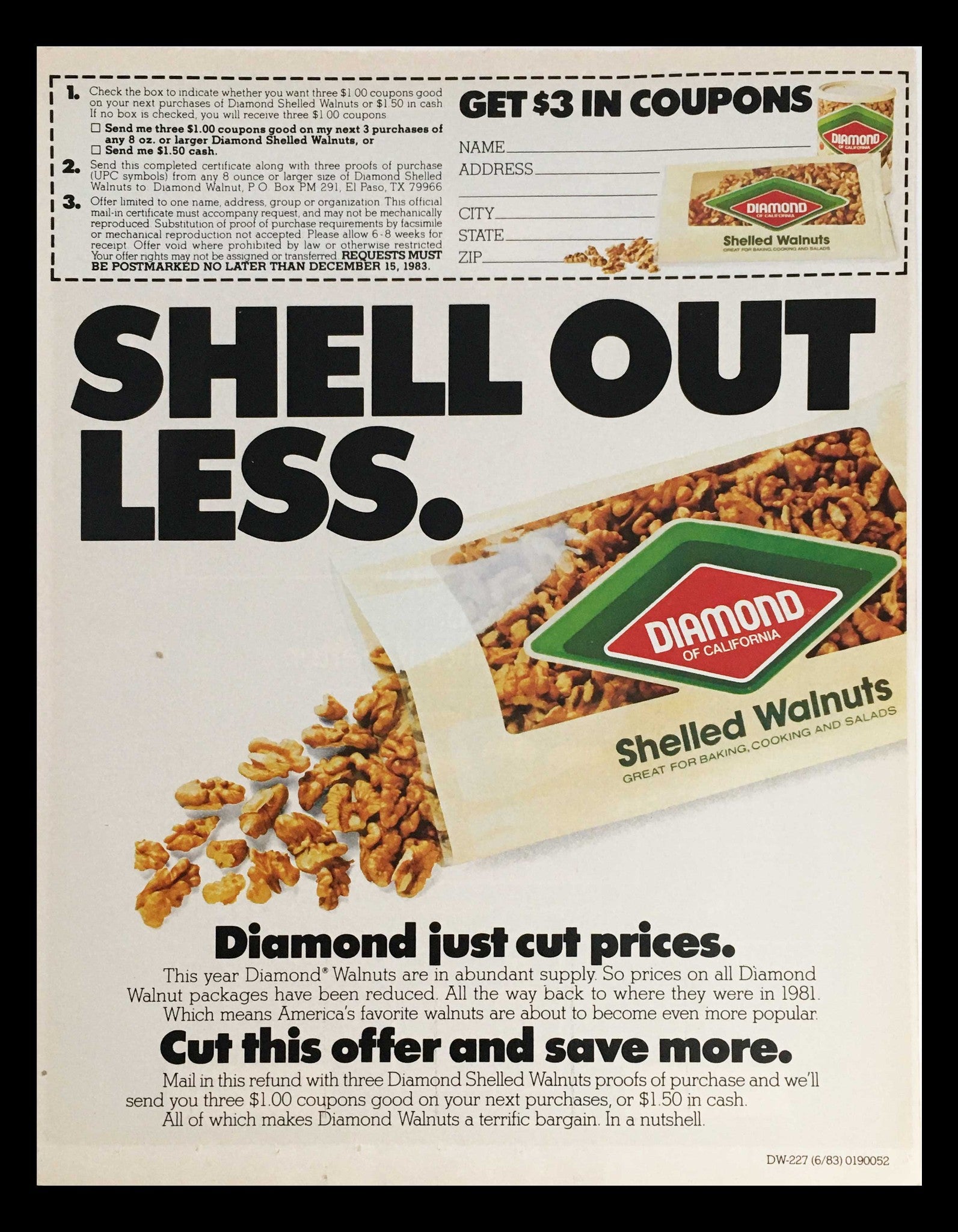 1983 Diamond of California Shelled Walnuts Circular Coupon Advertisement