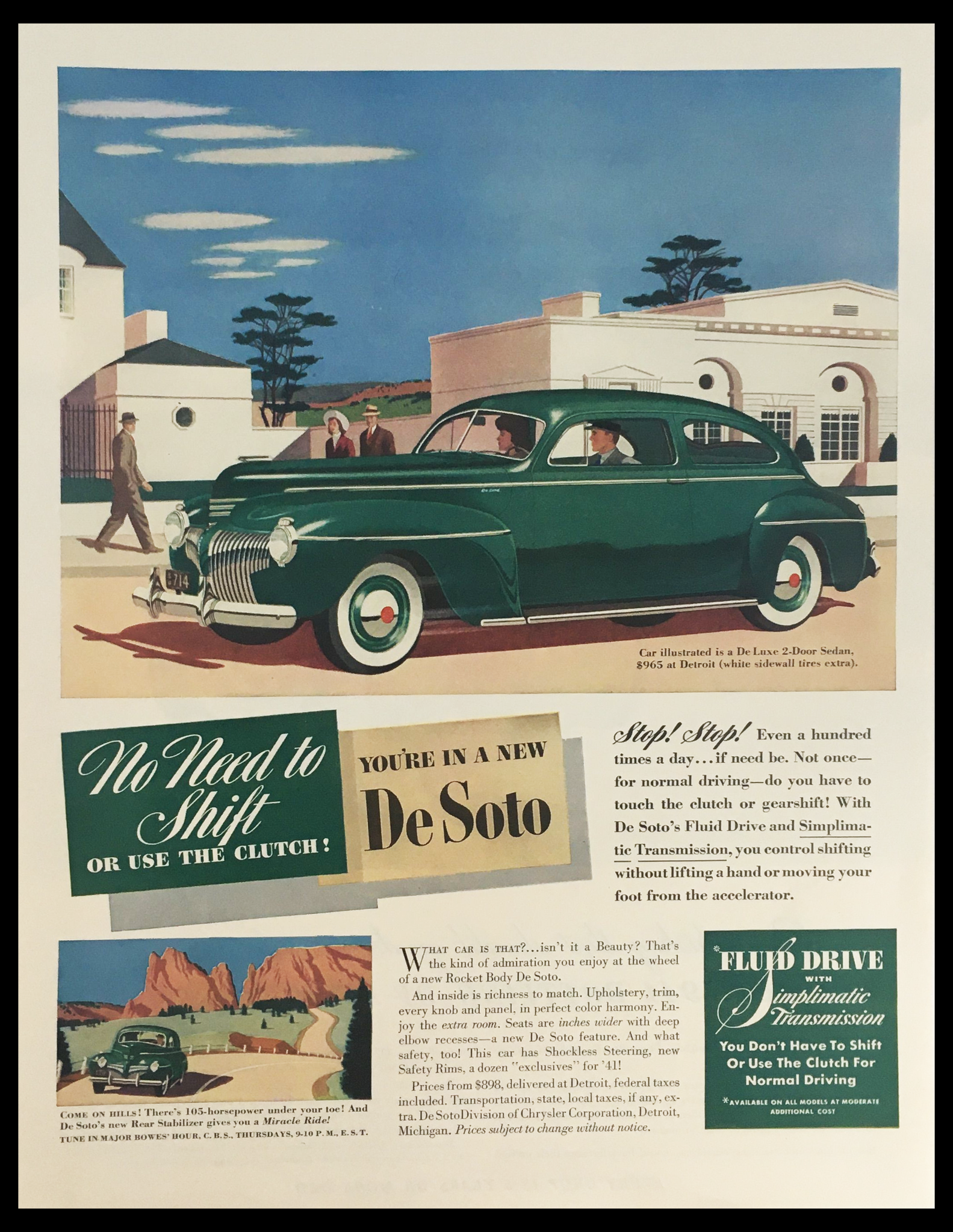 1941 DeSoto De Luxe 2-Door Sedan Vintage Print Ad