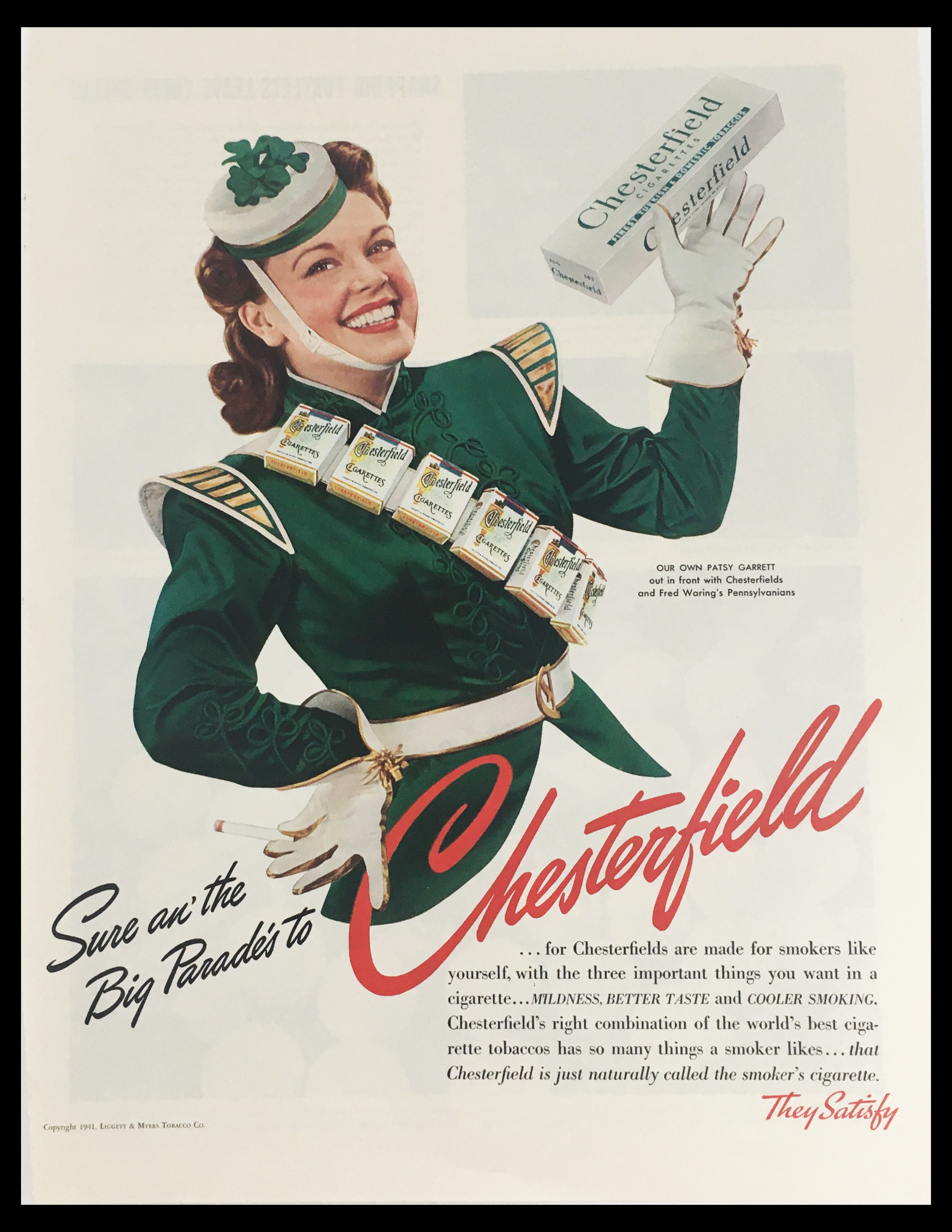 1941 Chesterfield Cigarettes Patsy Garrett Vintage Print Ad