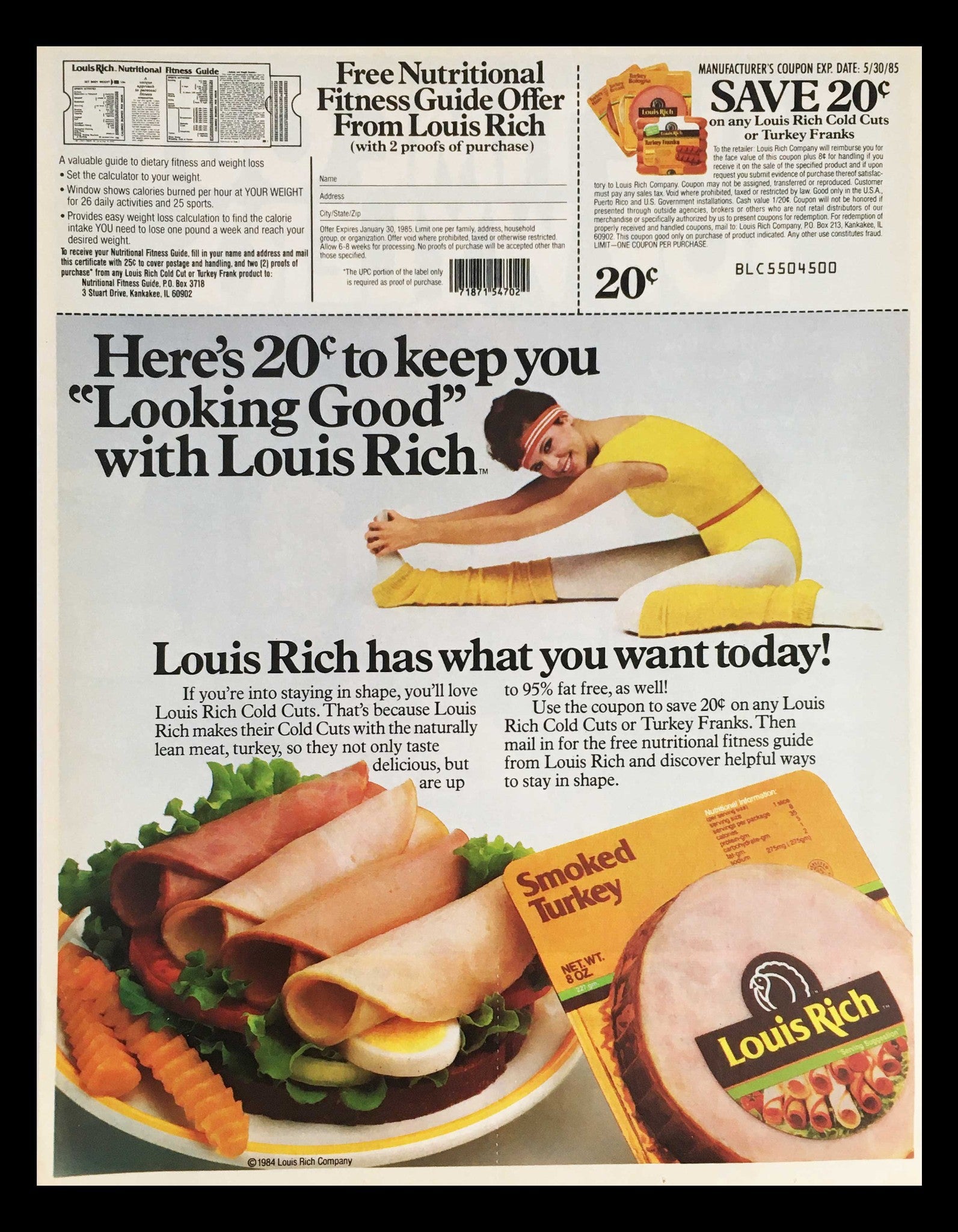 1985 Louis Rich Smoked Turkey Circular Coupon Advertisement