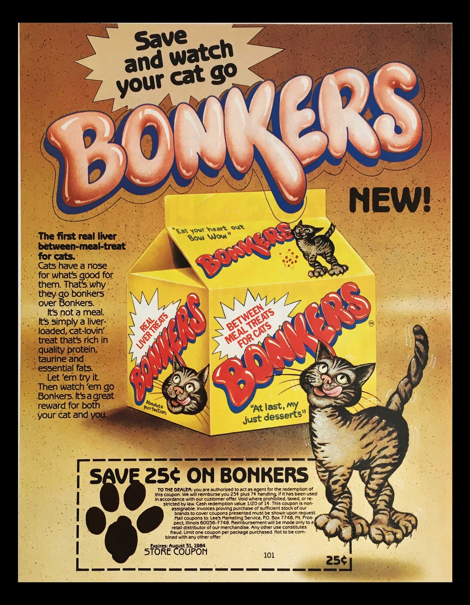 1984 Bonkers Meal Treats For Cats Circular Coupon Advertisement