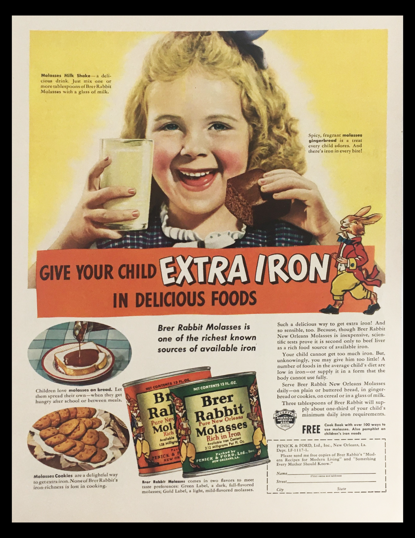 1941 Brer Rabbit Molasses Gingerbread Vintage Print Ad