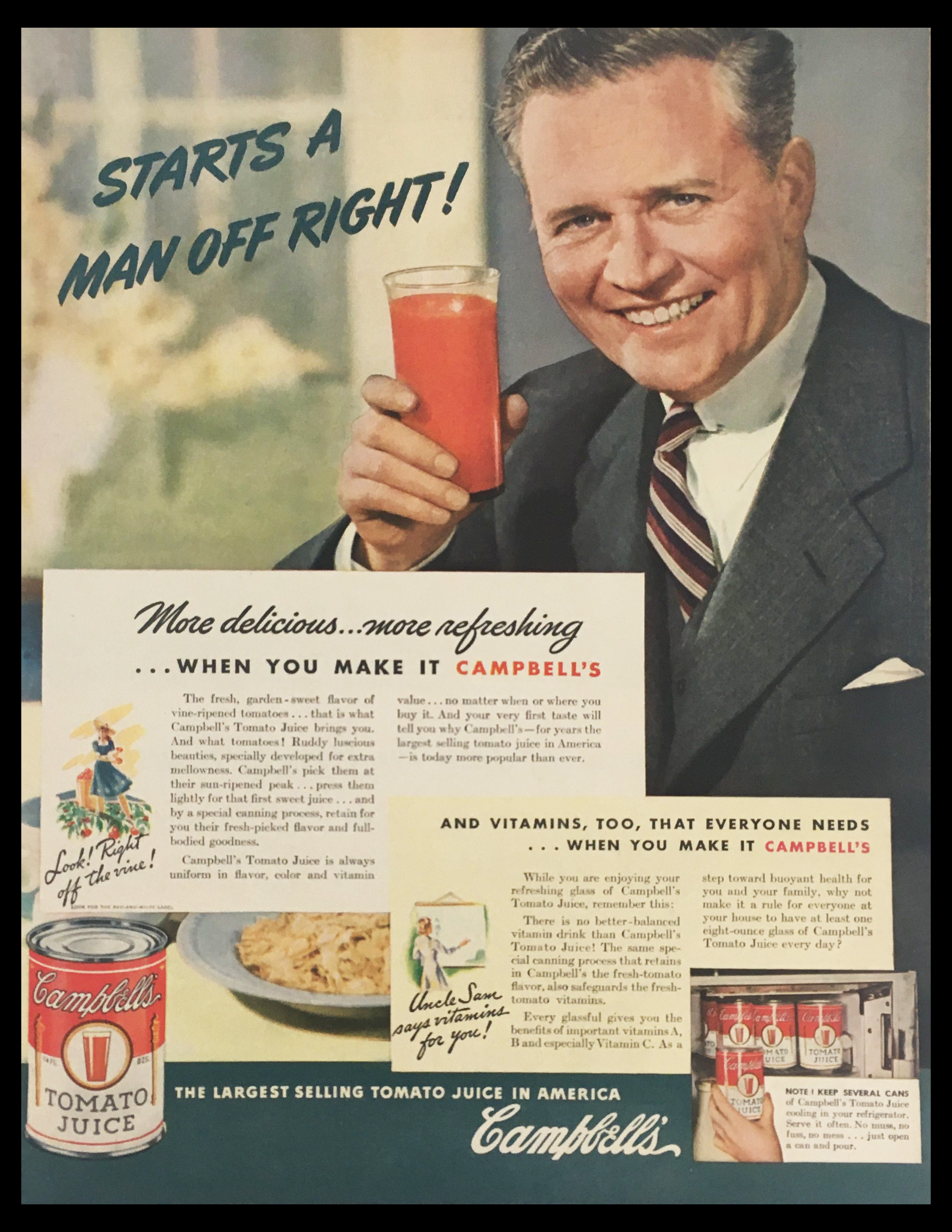 1941 Campbell Delicious Tomato Juice Vintage Print Ad