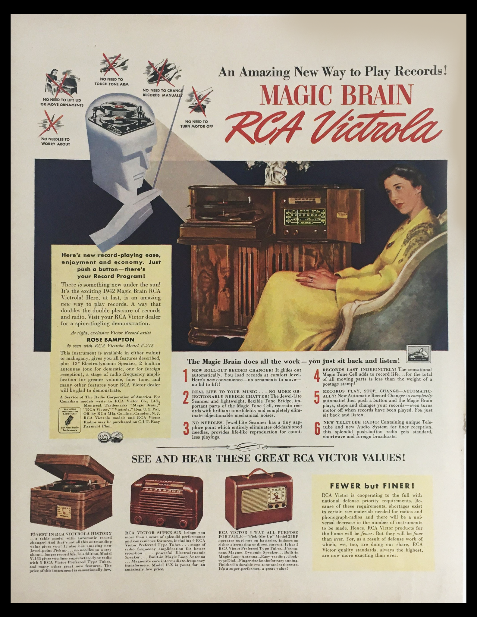 1941 RCA Victrola Record Player Rose Bampton Vintage Print Ad