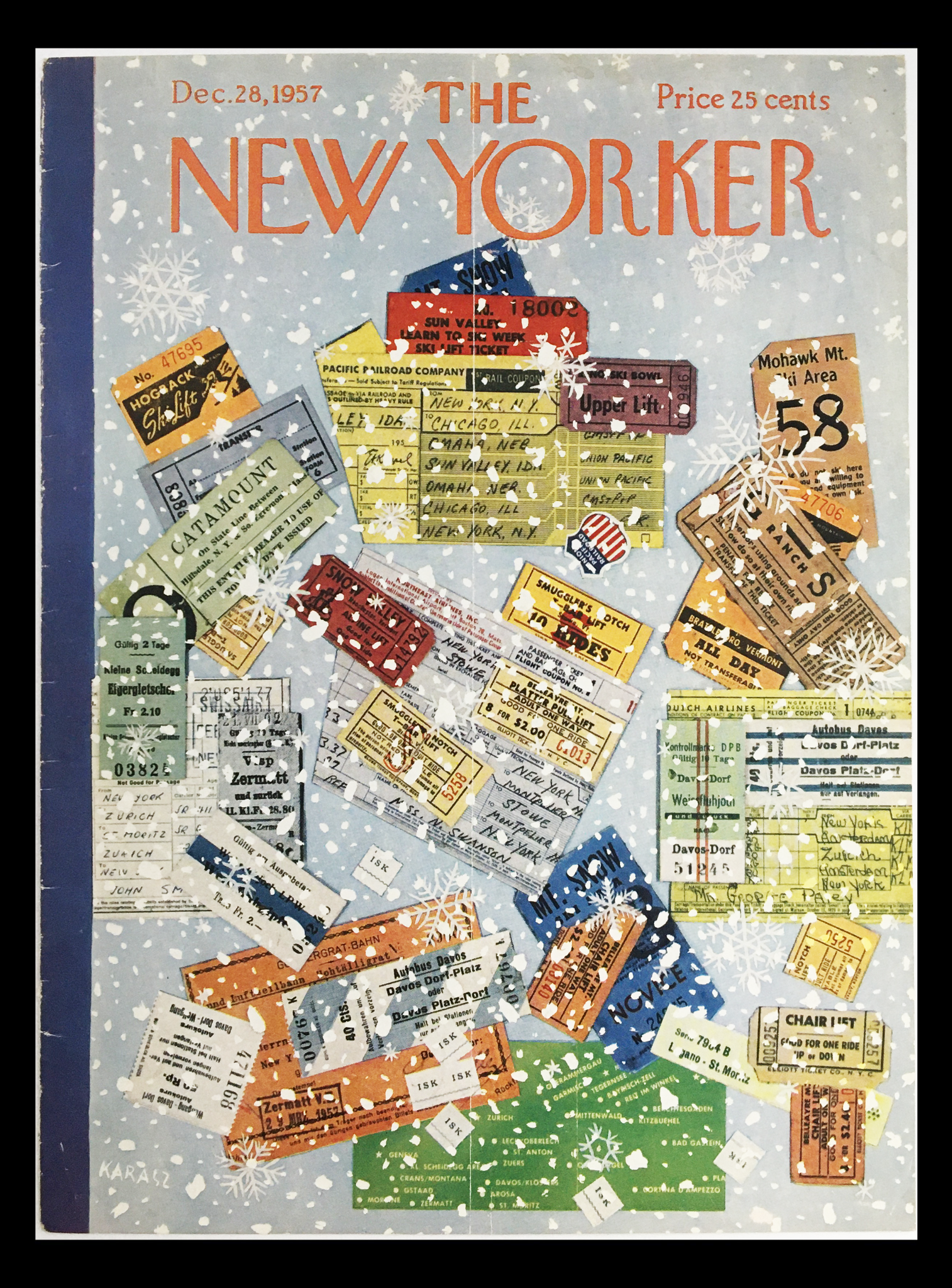 COVER ONLY The New Yorker December 28 1957 Full Cover Theme by Ilonka Karasz