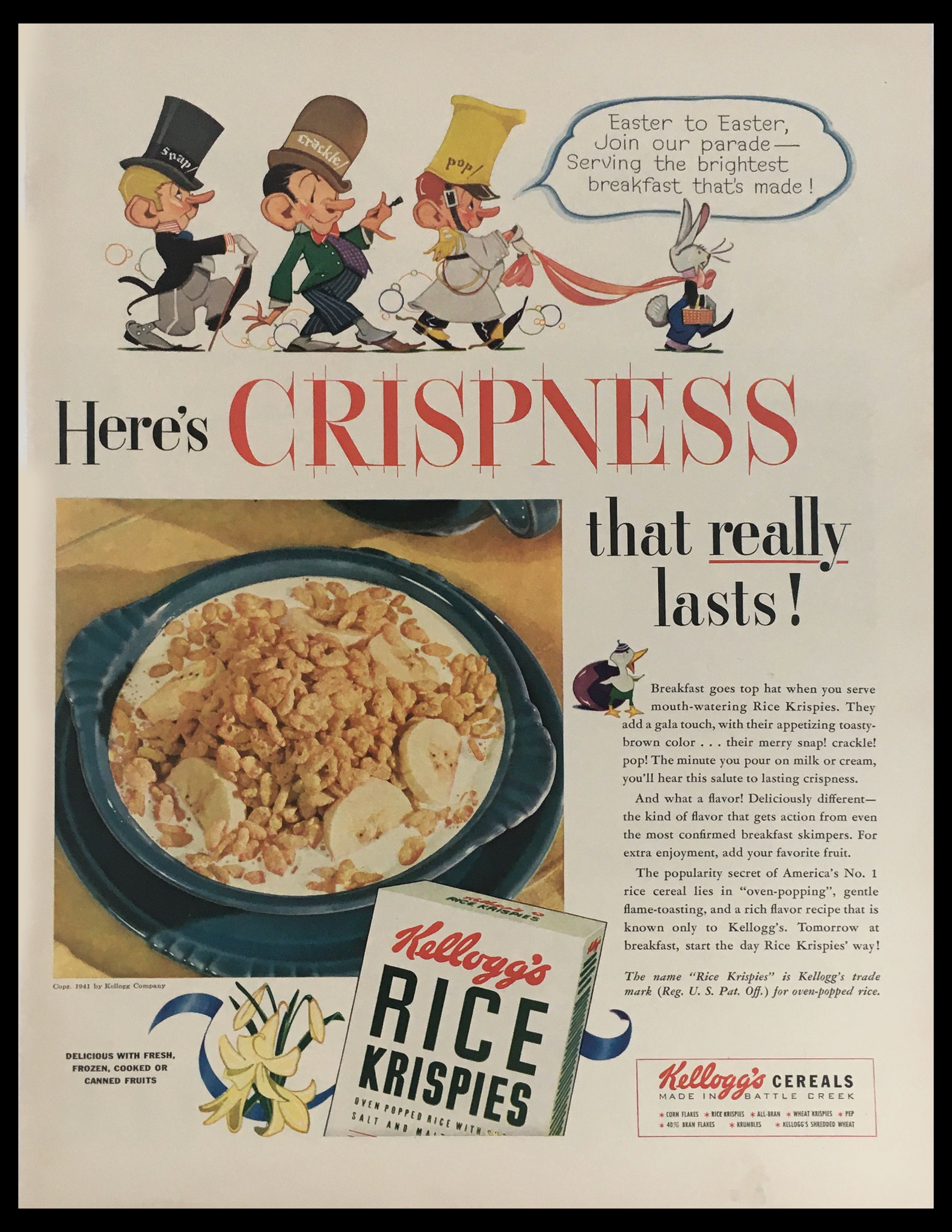 1941 Kellogg's Rice Krispies Cereals Vintage Print Ad