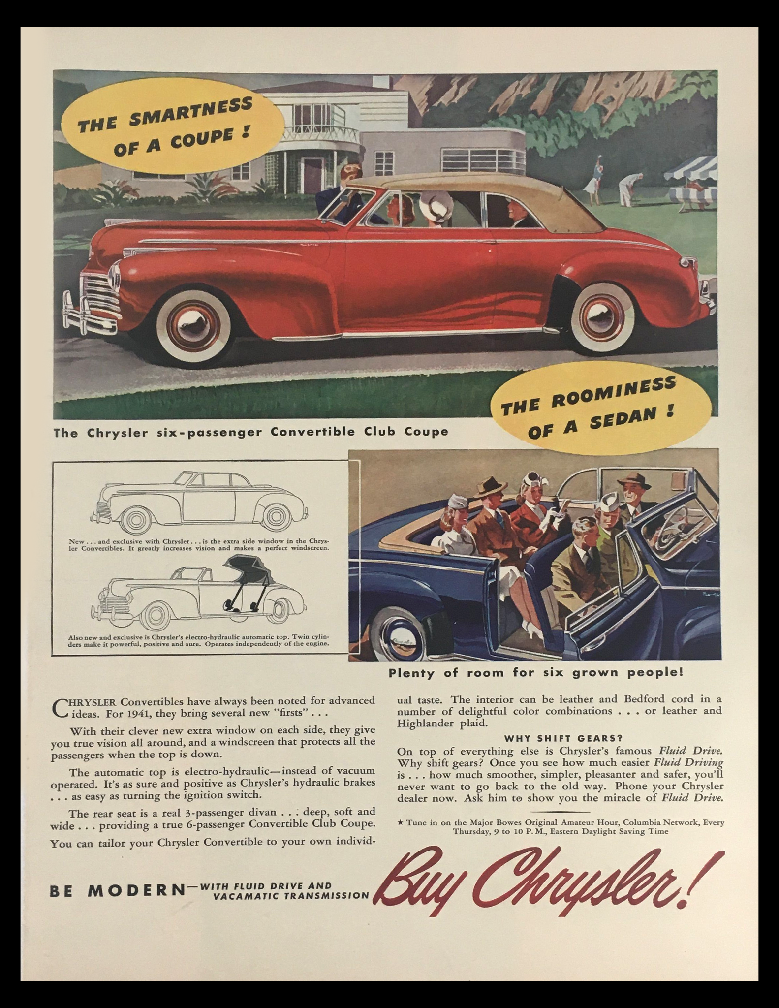 1941 Chrysler Convertible Club Coupe Vintage Print Ad