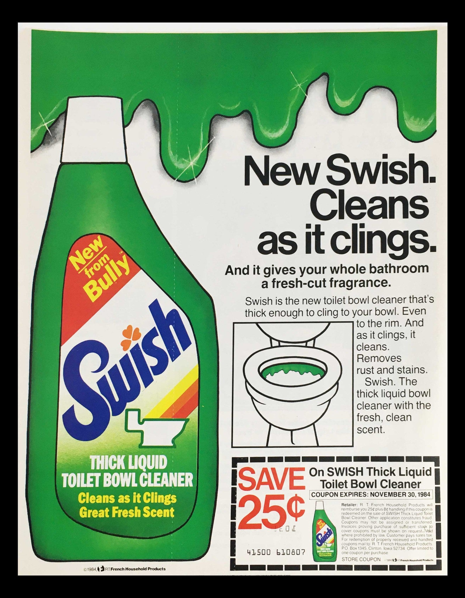 1984 Swish Thick Liquid Toilet Bowl Cleaner Circular Coupon Advertisement